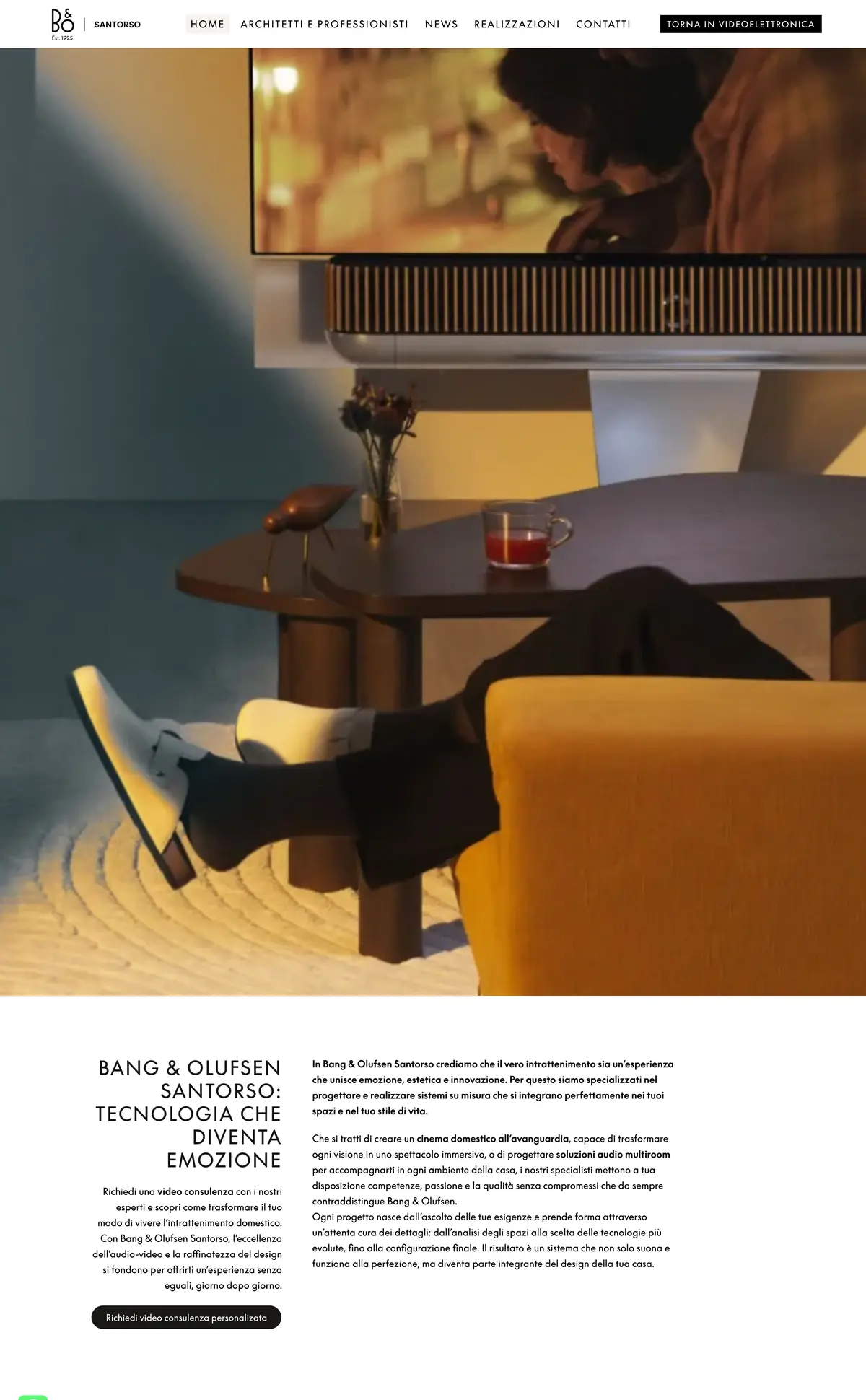 Home page del sito Bang & Olufsen Santorso